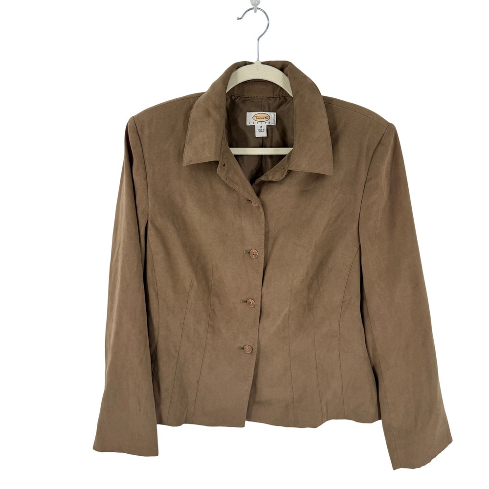 Vintage 90s Talbots Petites Faux Suede Jacket Brown 14P Minimalist Blazer